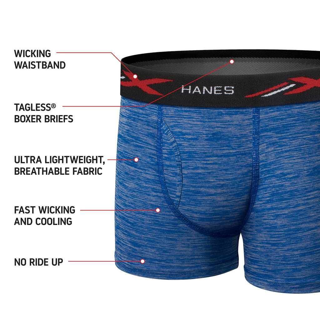 6-Pack Boys' Boxer Briefs, Moisture-Wicking, Hanes, Assorted Colors