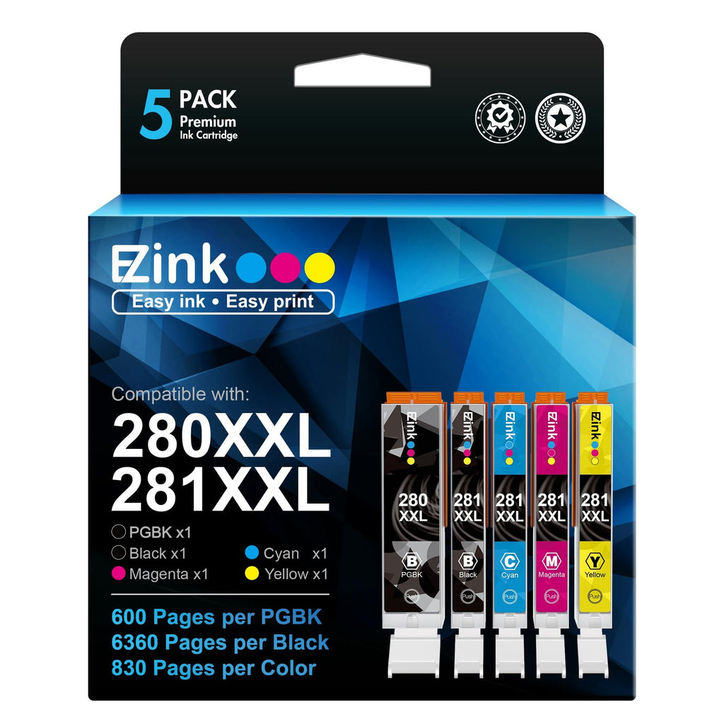E-Z Ink 5 Pack Compatible Ink Cartridges for Canon PGI-280XXL CLI-281XXL