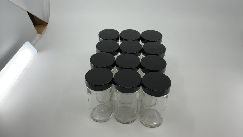 Kamenstein 5244227 Empty Jars With Black Cap, Set Of 12, 3-Ounce