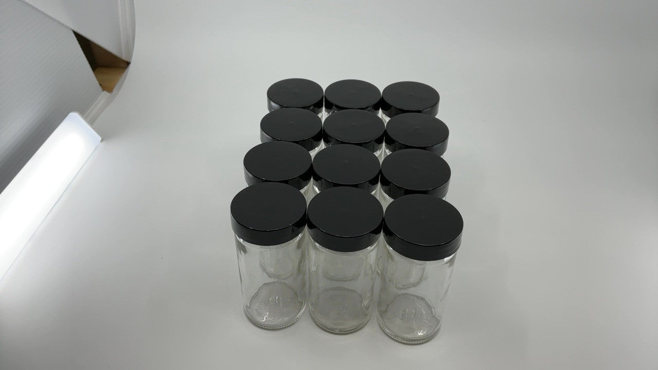 Kamenstein 5244227 Empty Jars With Black Cap, Set Of 12, 3-Ounce