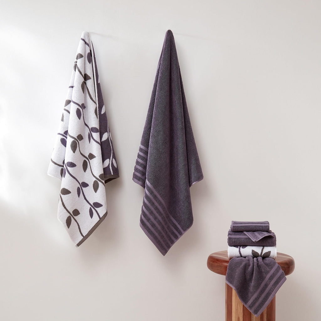 Lavender 6-Piece Towel Set - Organic Vines Design - Quick Dry Cotton Towels