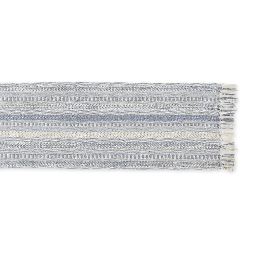 Farmhouse Braided Stripe Table Runner 15x72 Cool Gray, Fringe Included