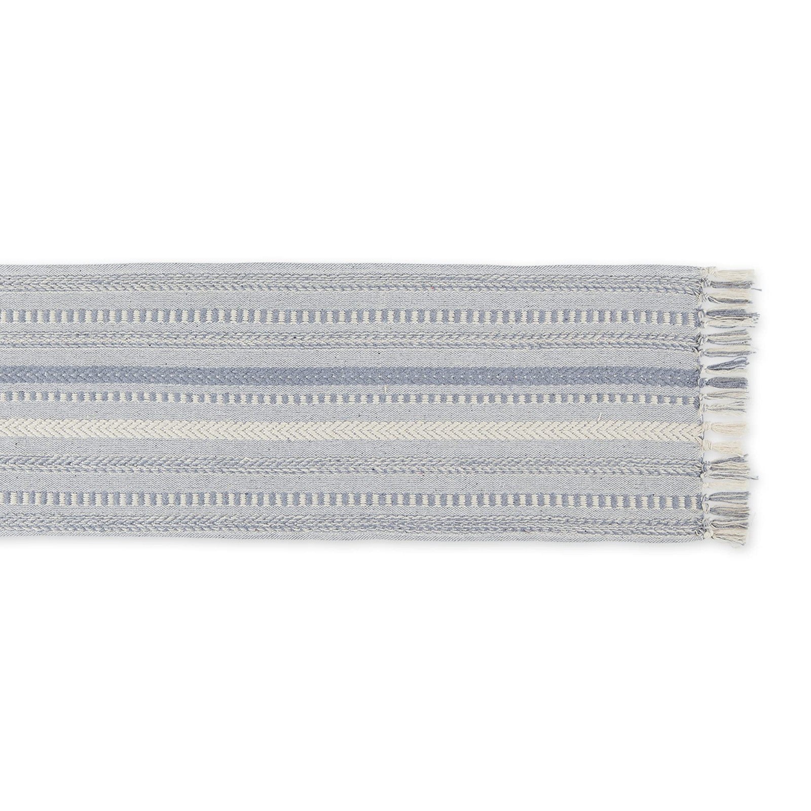 Farmhouse Braided Stripe Table Runner 15x72 Cool Gray, Fringe Included