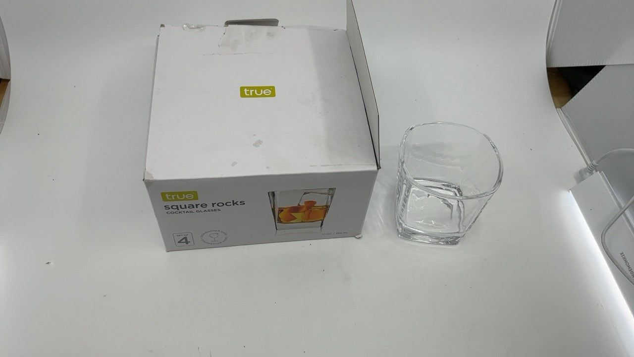 10 oz Clear Whiskey Glasses, Set of 4 Square Old Fashioned Tumblers