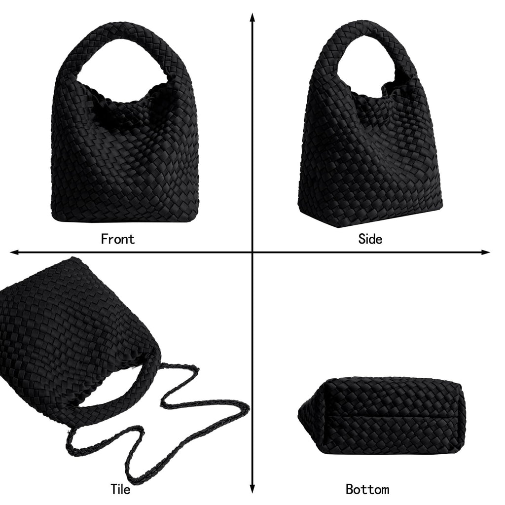 Ladies Black Woven Hobo Tote Bag & Wallet - Adjustable Strap