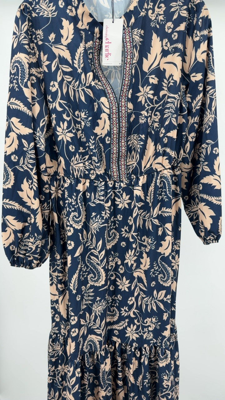 Plus Size Floral Print Long Sleeve Maxi Dress