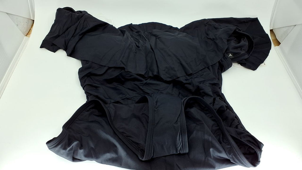 Black Off Shoulder One Piece Swimsuit Size 10 Nylon Blend
