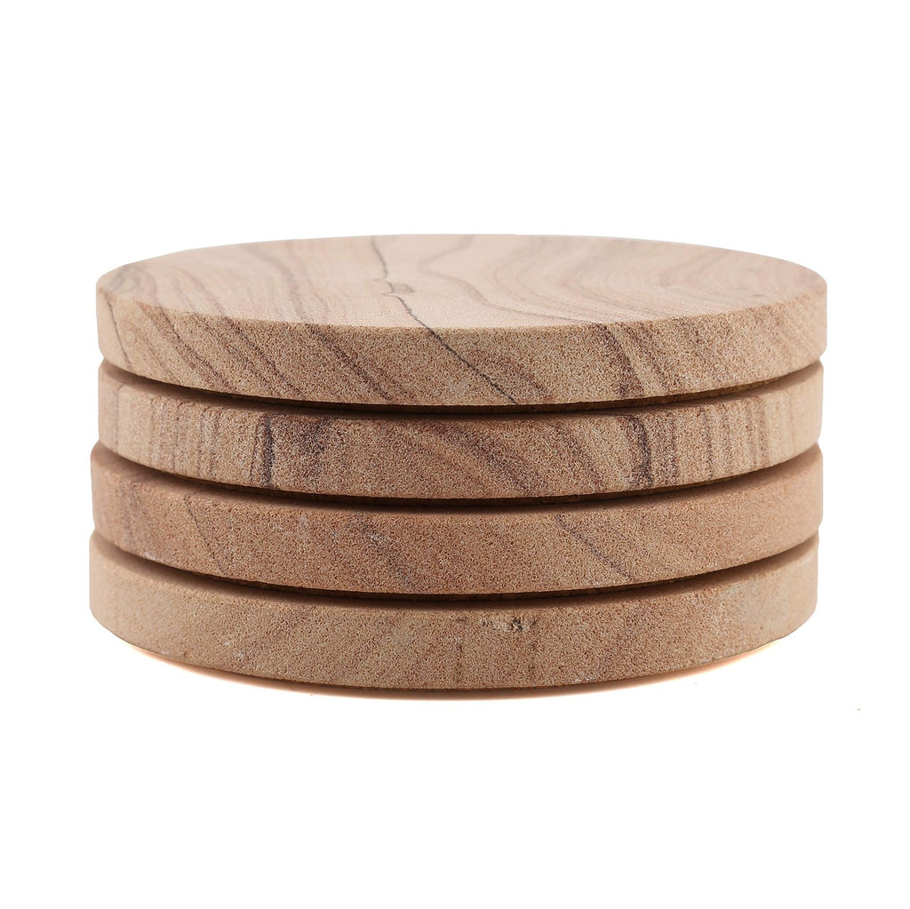 4 Pack Cinnabar Sandstone Coasters, Unique Patterns, 4.25 in