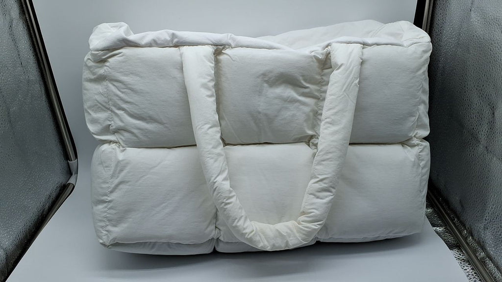 Lightweight White Quilted Puffer Tote Bag, Women's Large Handbag