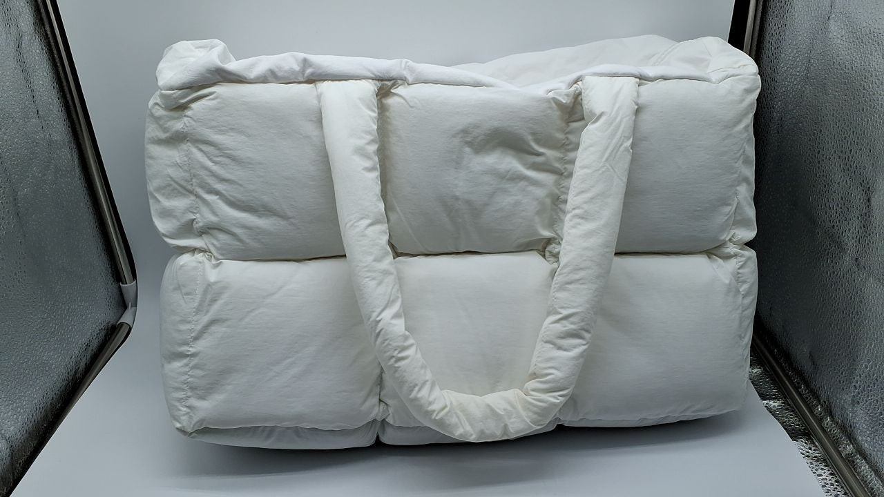 Lightweight White Quilted Puffer Tote Bag, Women's Large Handbag