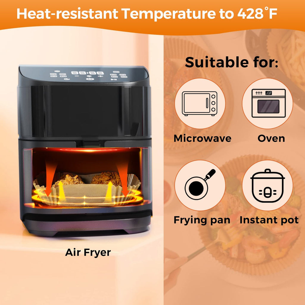 Disposable Air Fryer Liners, 8In, 100Pcs, Unbleached Parchment