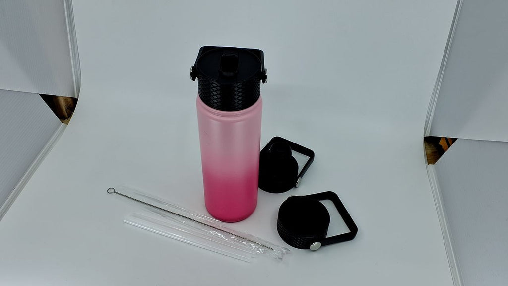 22oz Cherry Insulated Water Bottle, Stainless Steel, 3 Lids Included