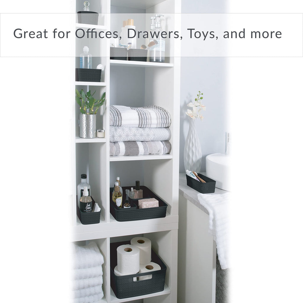 Black 6 Pack Organizing Bins - Square Storage for Office & Bathroom