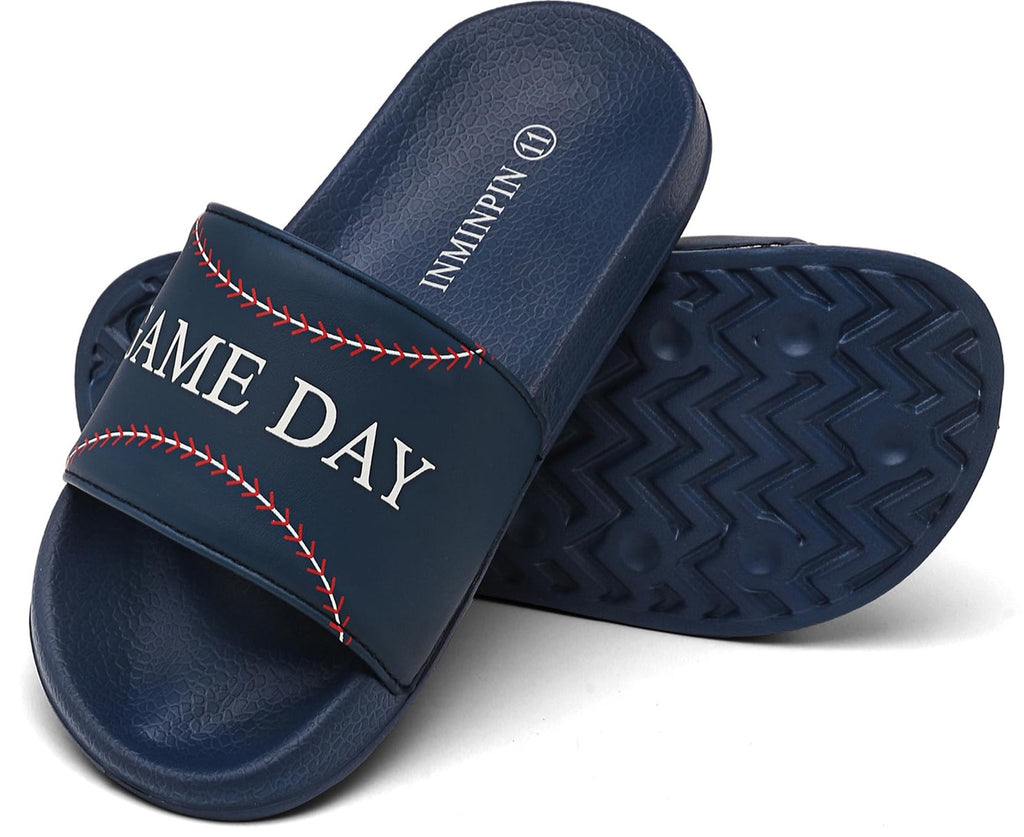 Indoor Outdoor Kids Slides Sandals, Baseball Navy, Size 13 Little Kid