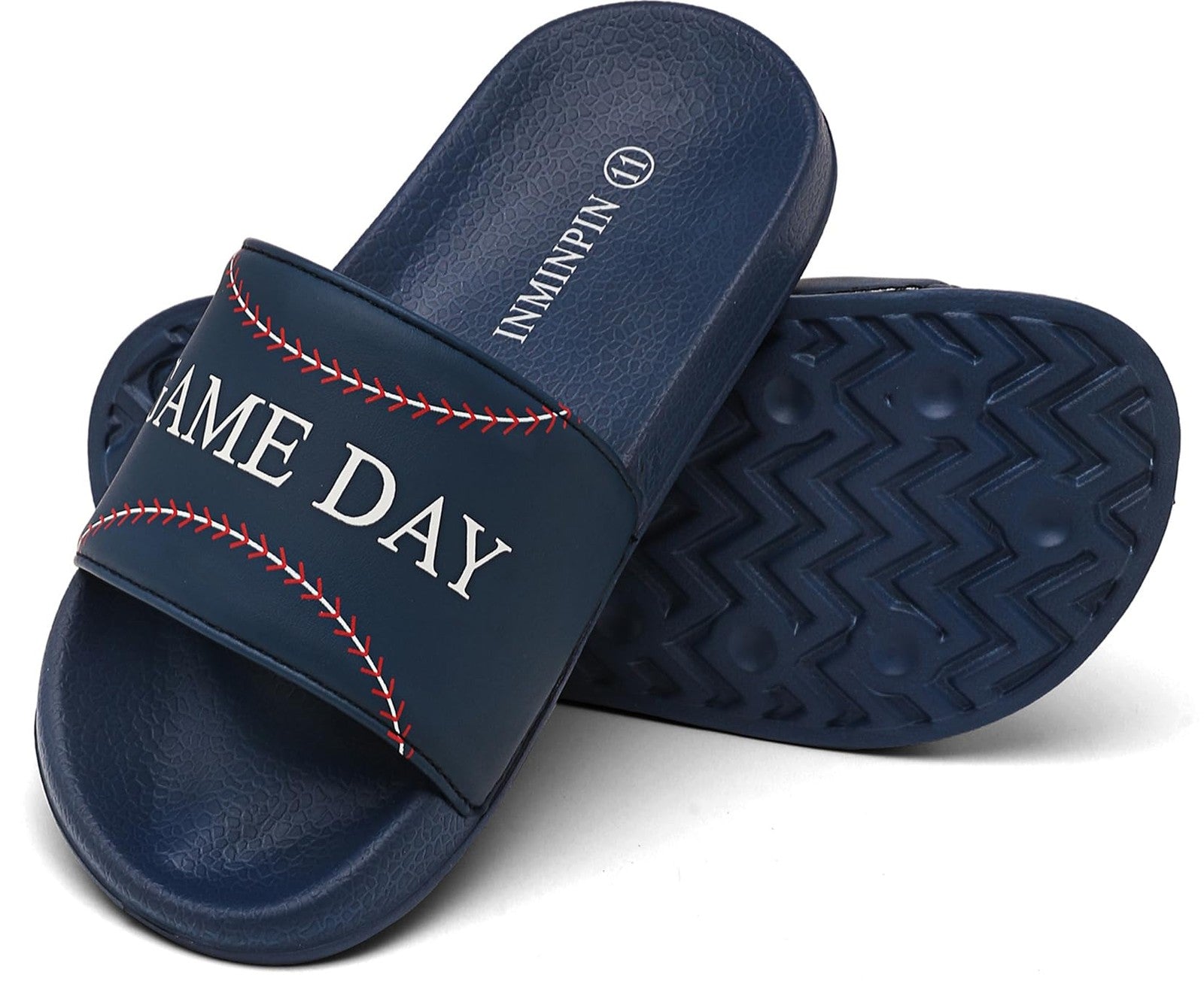 Indoor Outdoor Kids Slides Sandals, Baseball Navy, Size 13 Little Kid