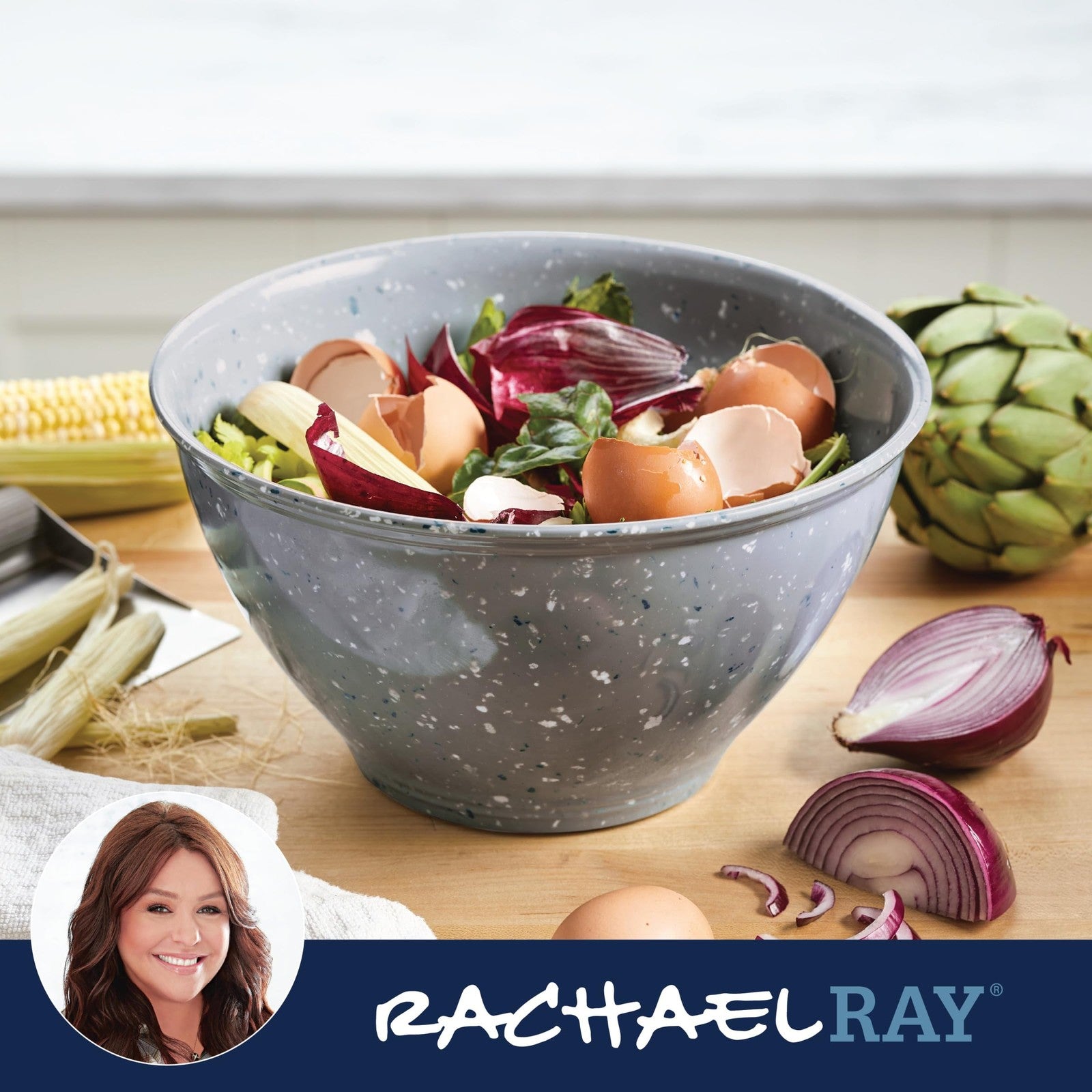 4L Sea Salt Gray Garbage Bowl Melamine Kitchen Prep Bowl by Rachael Ray
