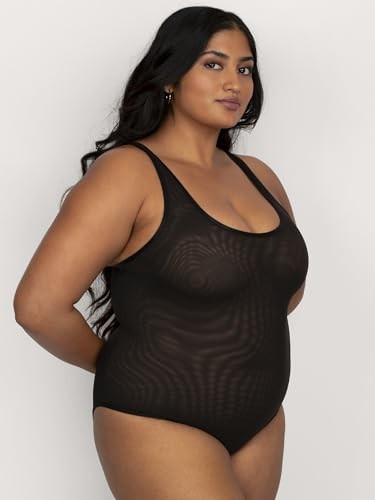 Curvy Couture Women's Plus Size Sheer Mesh Bodysuit Black Hue XXL