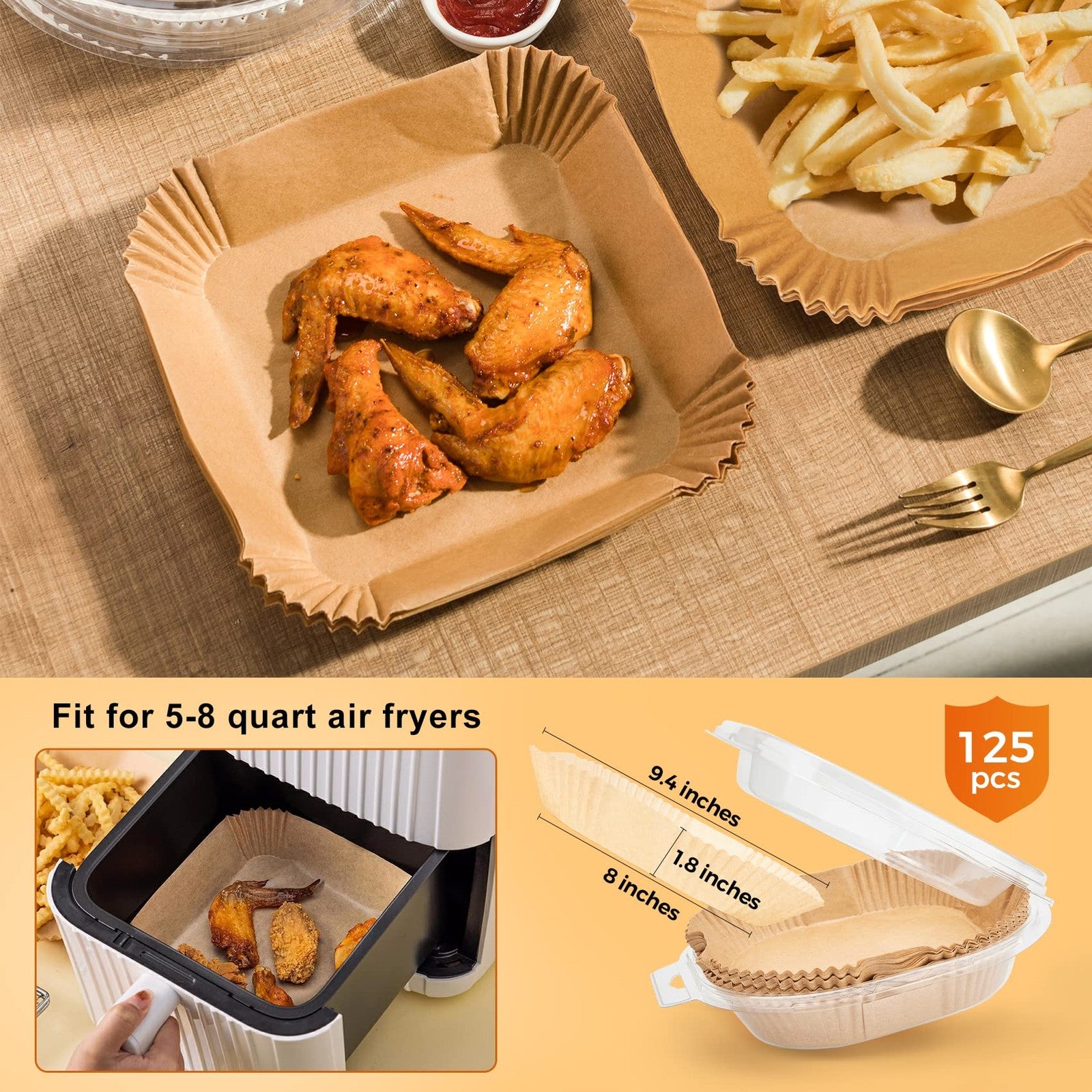 Disposable Air Fryer Liners, 8In, 100Pcs, Unbleached Parchment