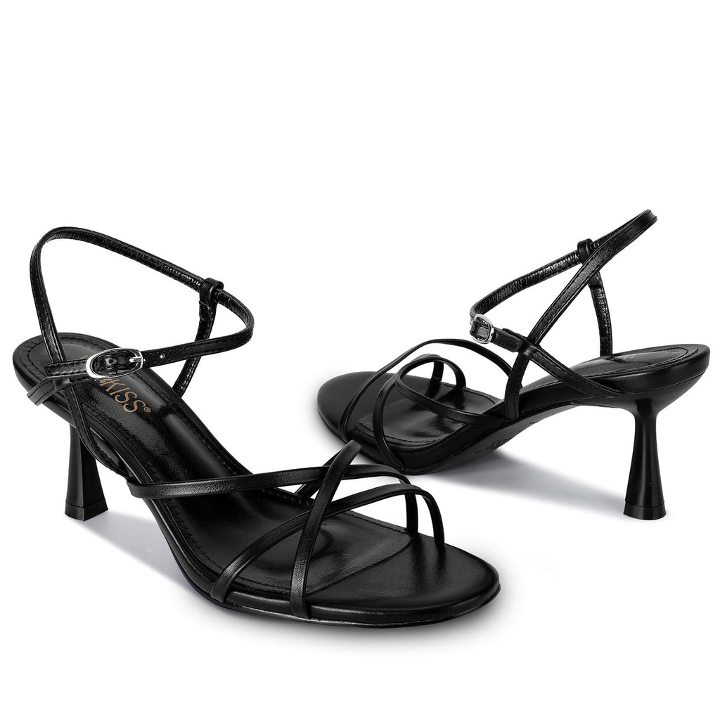 Comfortable Black Kitten Heels, Size 9, Strappy Sandals for Dressy Occasions