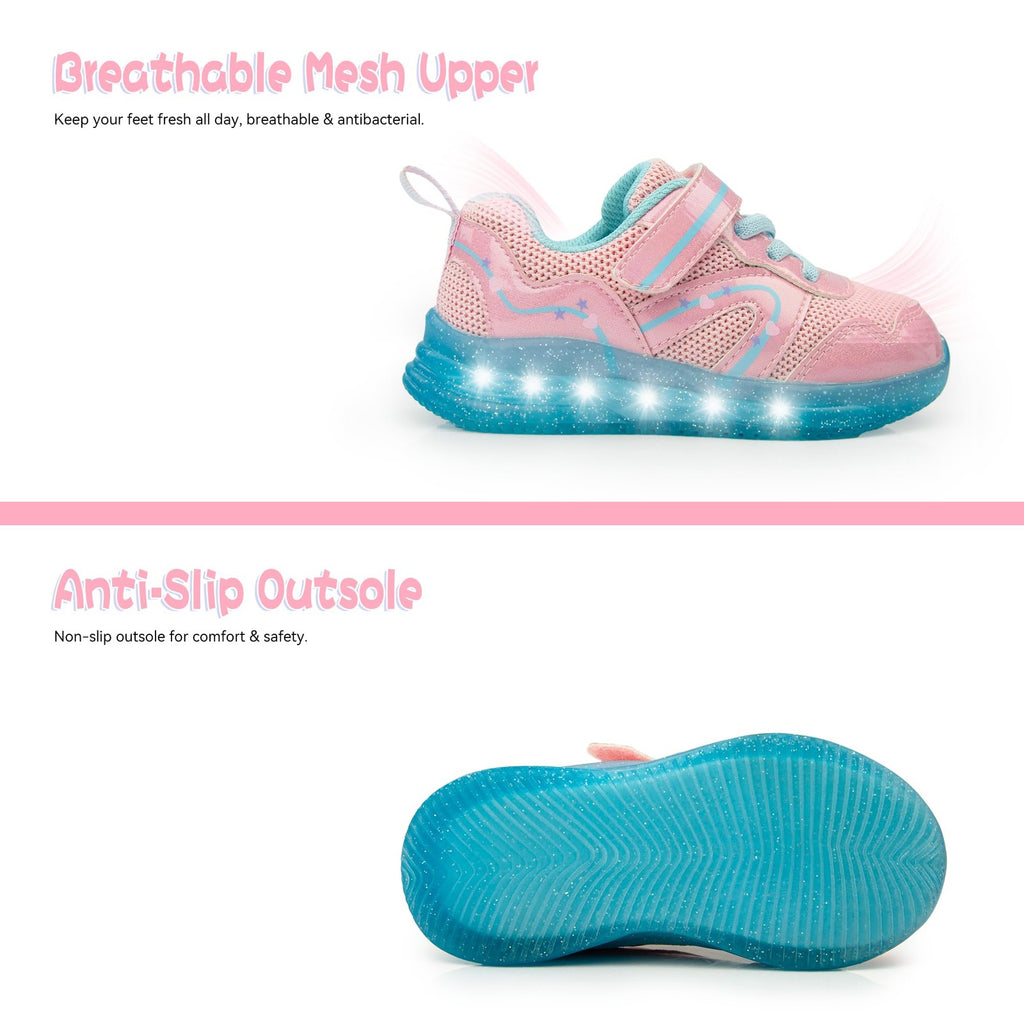 Size 10 Girls Light Up Sneakers w/ LED Lights Pink & Blue Toddler Shoes