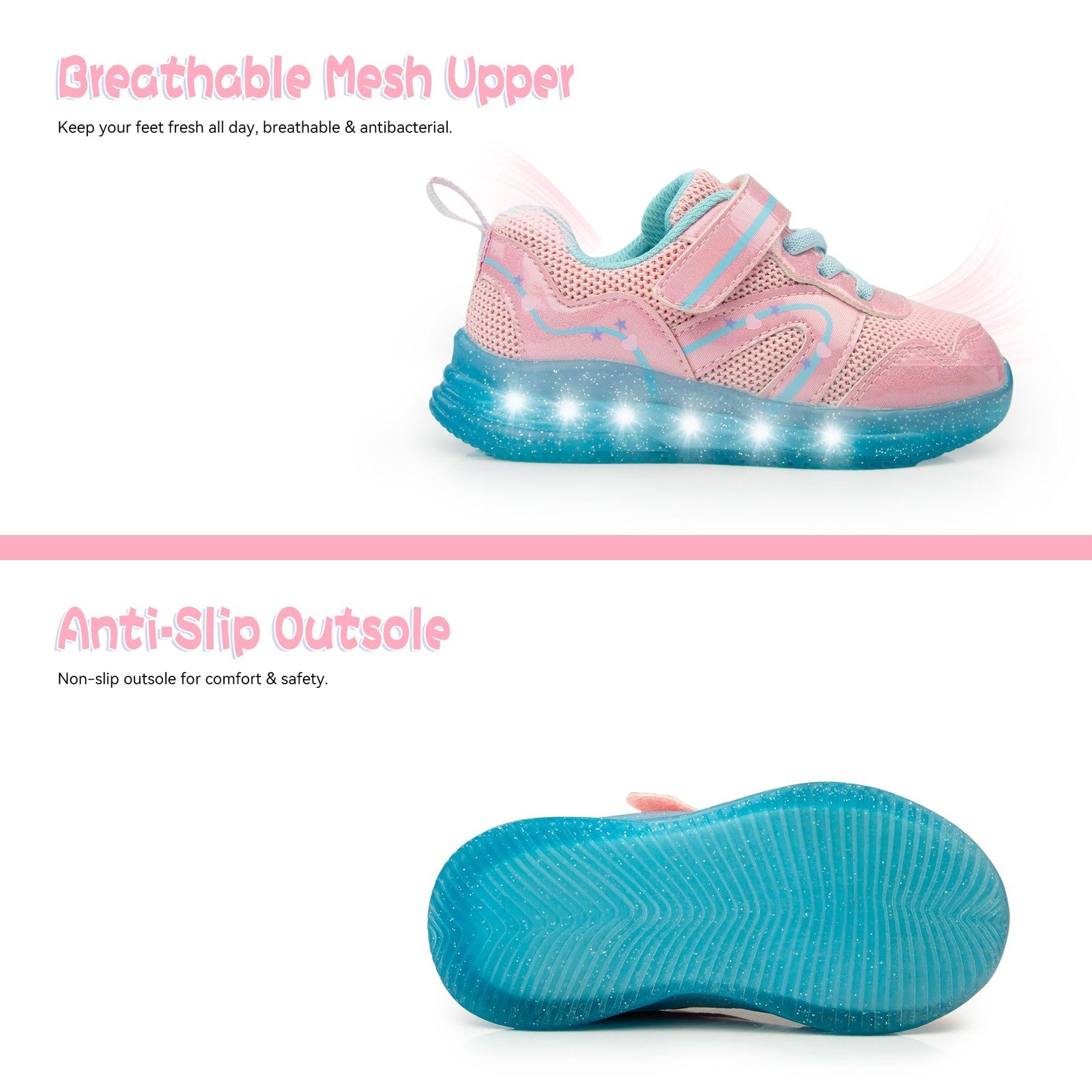 Size 10 Girls Light Up Sneakers w/ LED Lights Pink & Blue Toddler Shoes