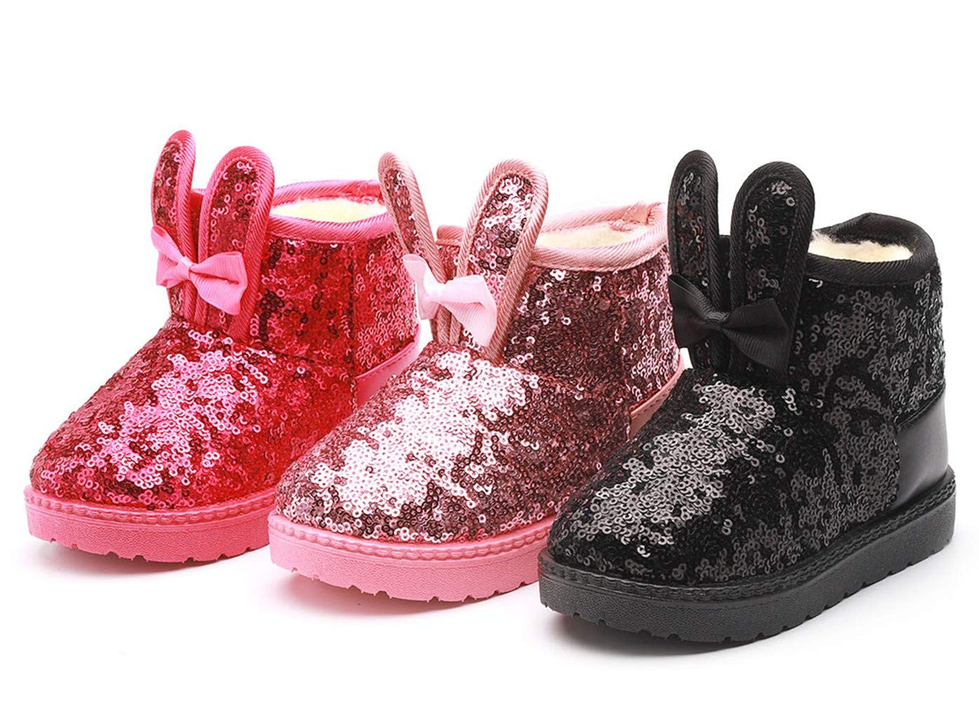 DADAWEN Boy's Girl's Warm Winter Sequin Waterpoof Snow Boots, 1.5M Little Kid