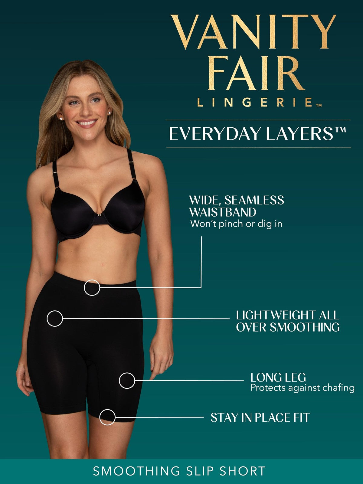 Vanity Fair Smoothing Slip Short, Damask Neutral, 2X-Large