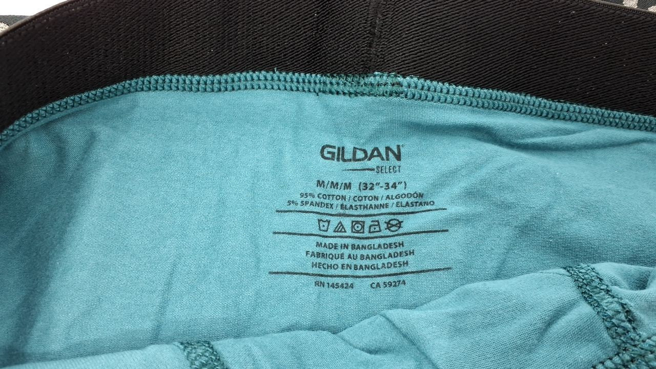 Men's Gildan Boxer Briefs, Cotton Stretch, 4-Pack, Medium, Hthr Dark Grey/Navy