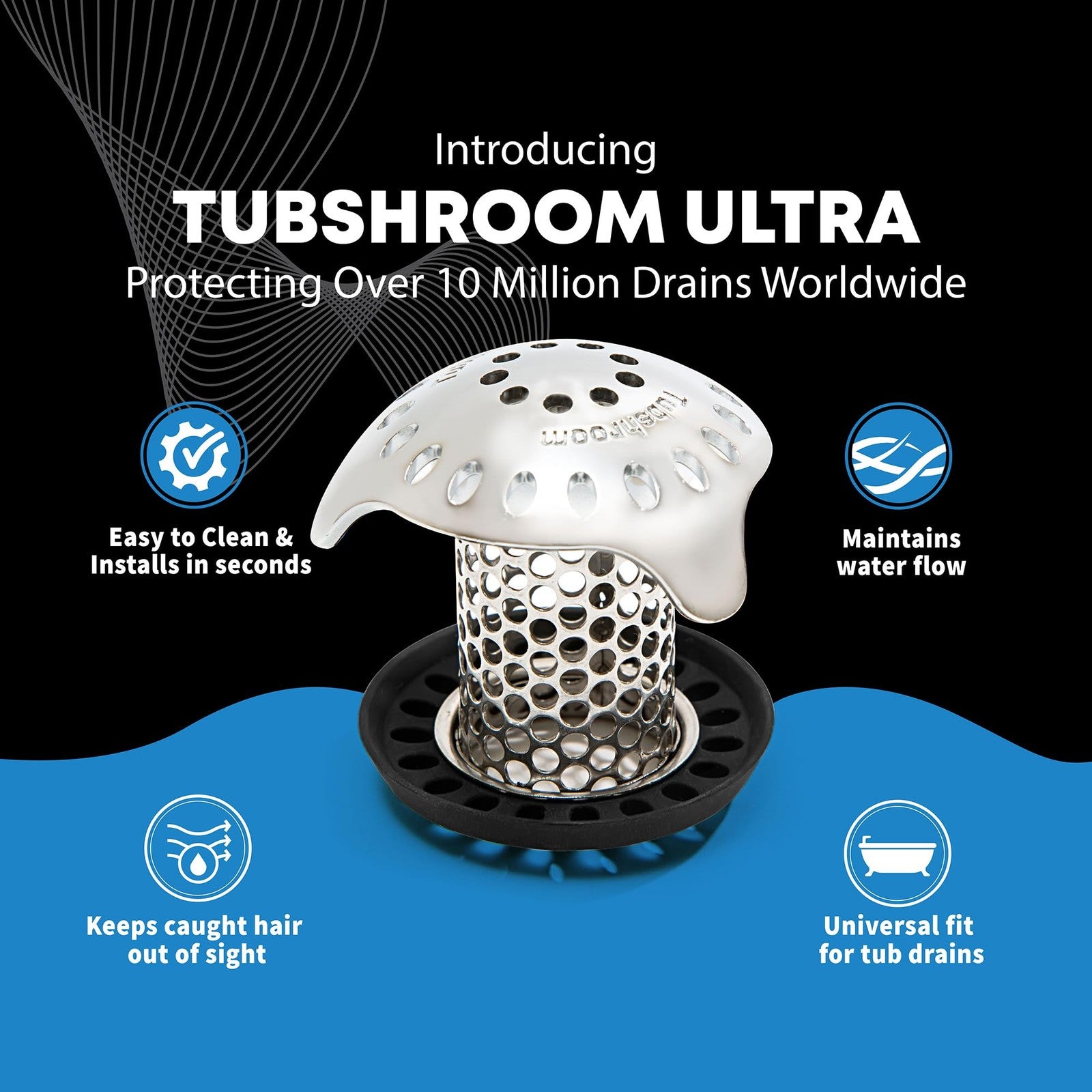 Stainless Steel TubShroom Ultra Bath Drain Strainer Hair Catcher 1-Pack