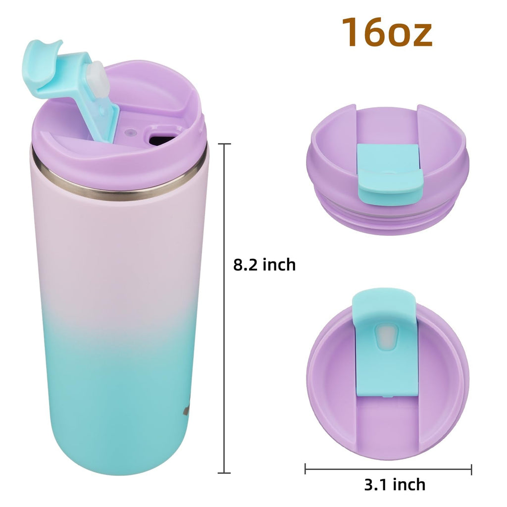 16 Oz Insulated Coffee Mug, Double Wall Stainless Steel, Lavender Green