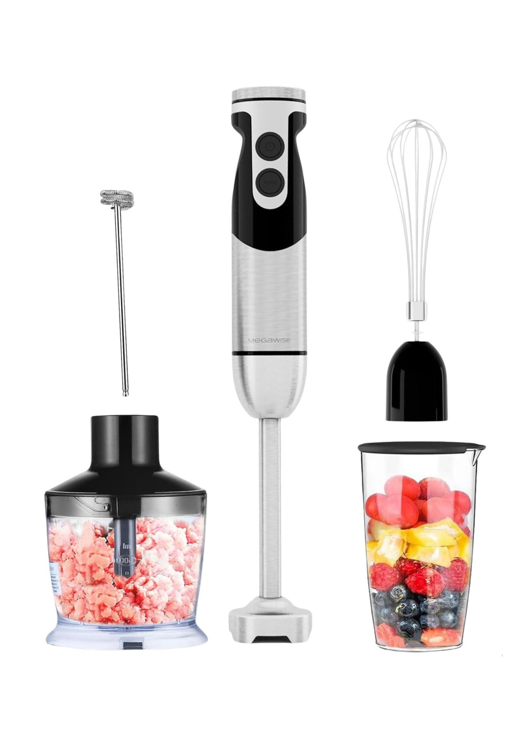 MegaWise Black Immersion Blender 5-in-1, 400W, 12-Speed, w/ Accessories