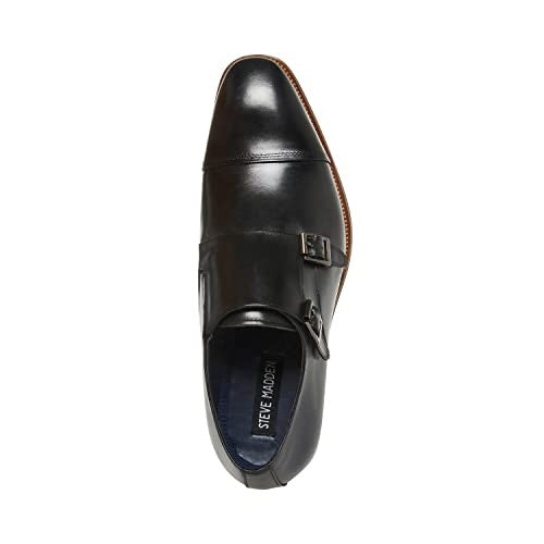 Steve Madden Men's Teon Monk-Strap Loafer, Black Leather, 11