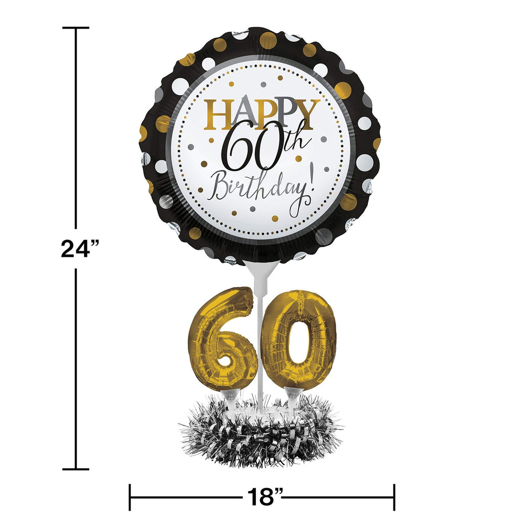 60th Birthday Balloon Centerpiece Black & Gold Mylar Decoration