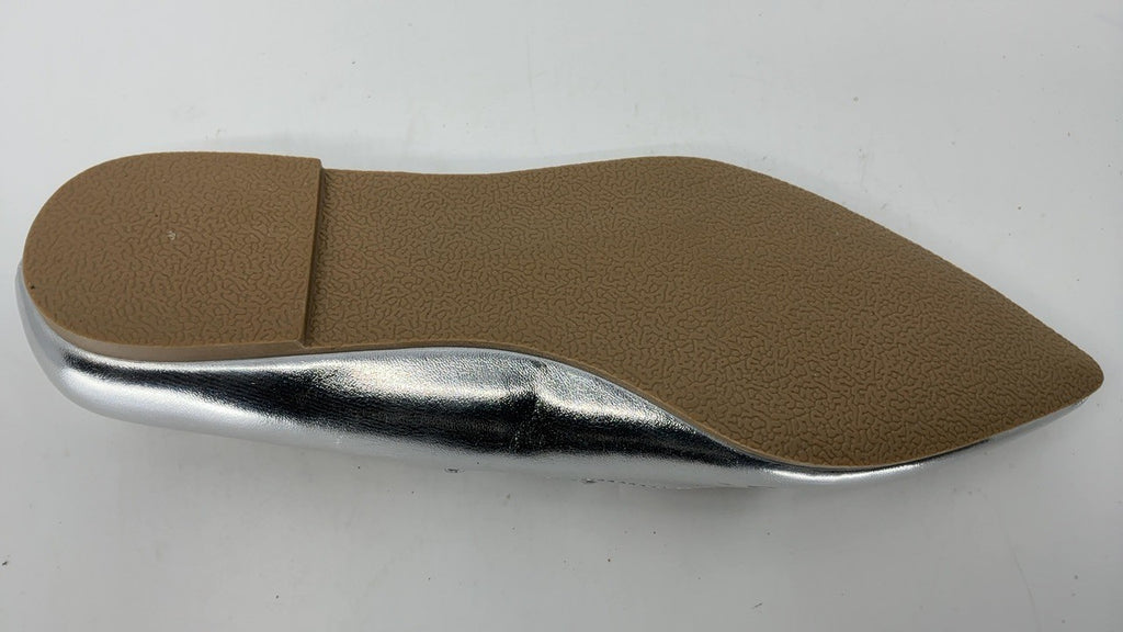 Silver Leather Mary Jane Flats for Women Size 7.5 Comfortable Slip On
