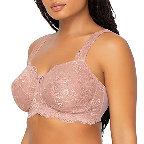 Curvy Couture Plus Size Plunge Bra 44D, Sheer Mesh, Ballet Fever