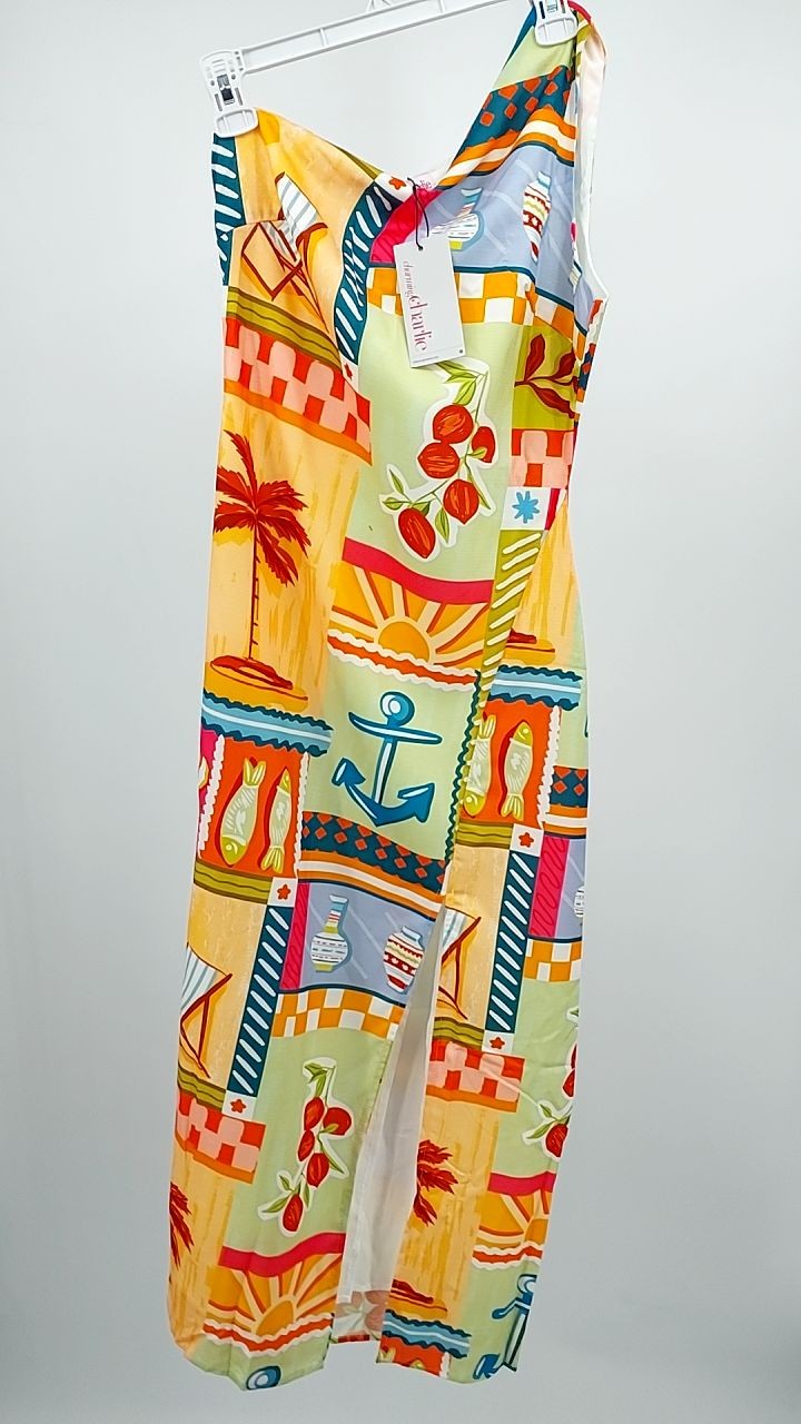 Slit Printed Single Shoulder Maxi Dress