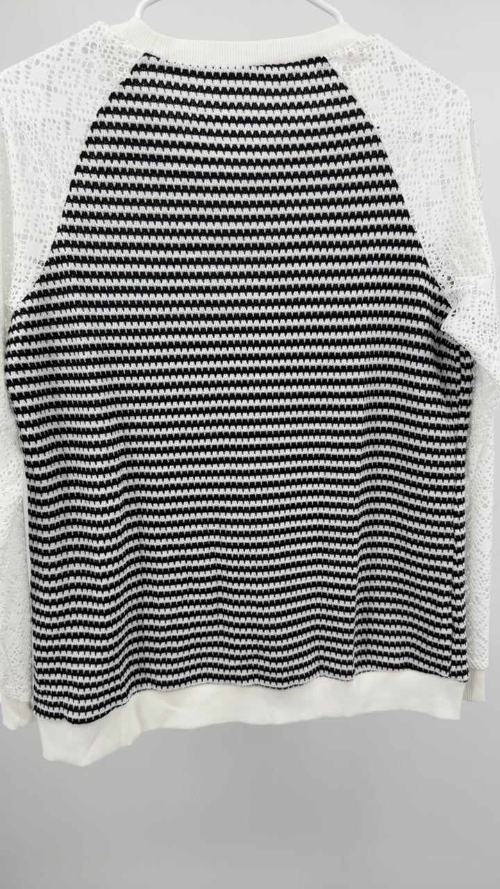 Striped Lace Raglan Sleeve Blouse