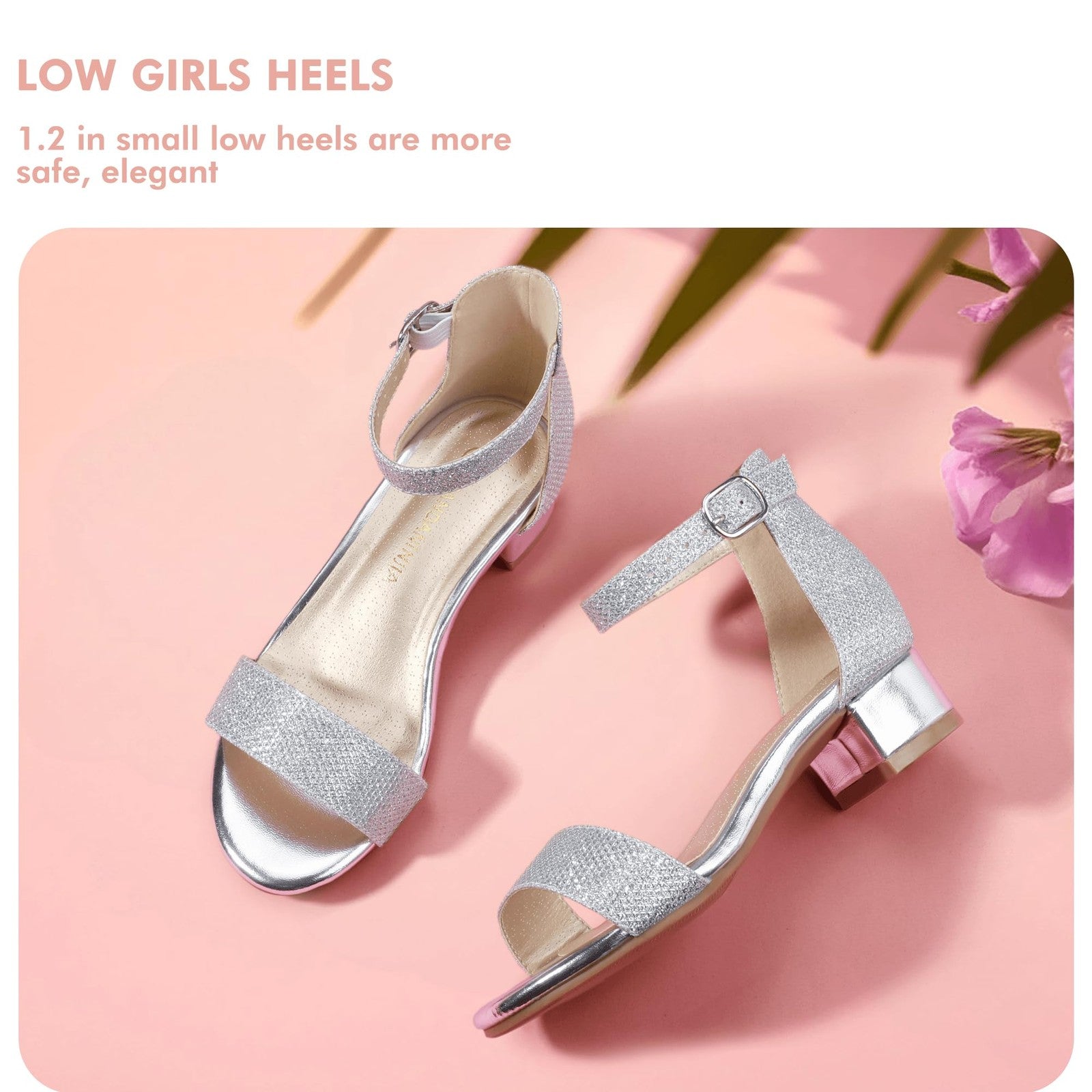 Silver Toddler Girls Heels Sandals Size 11 Ankle Strap Wedding Party