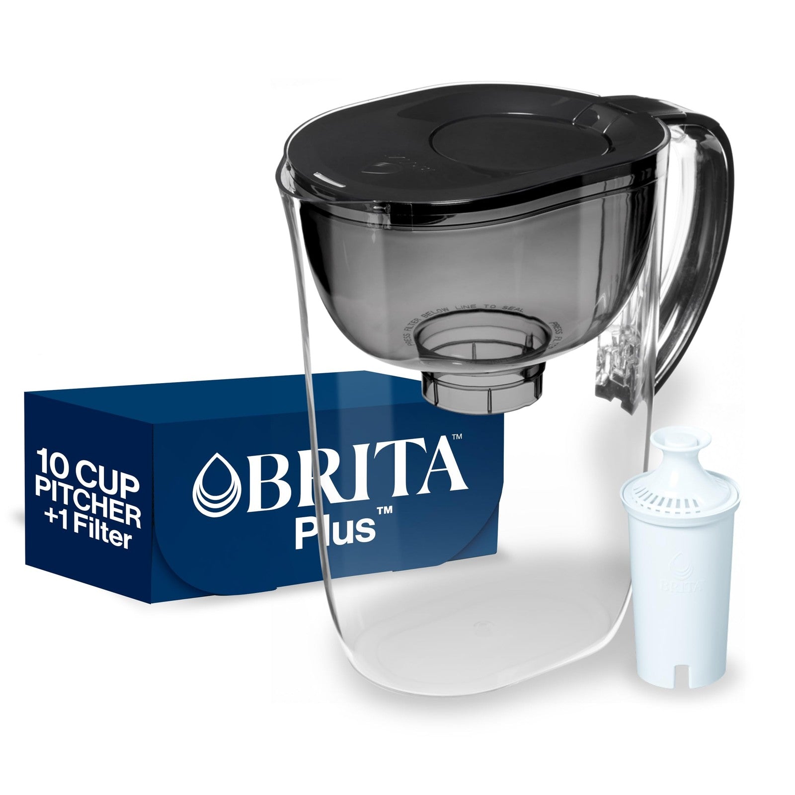Brita 10 Cup Water Filter Pitcher, Black, Includes BritaPlus Filter