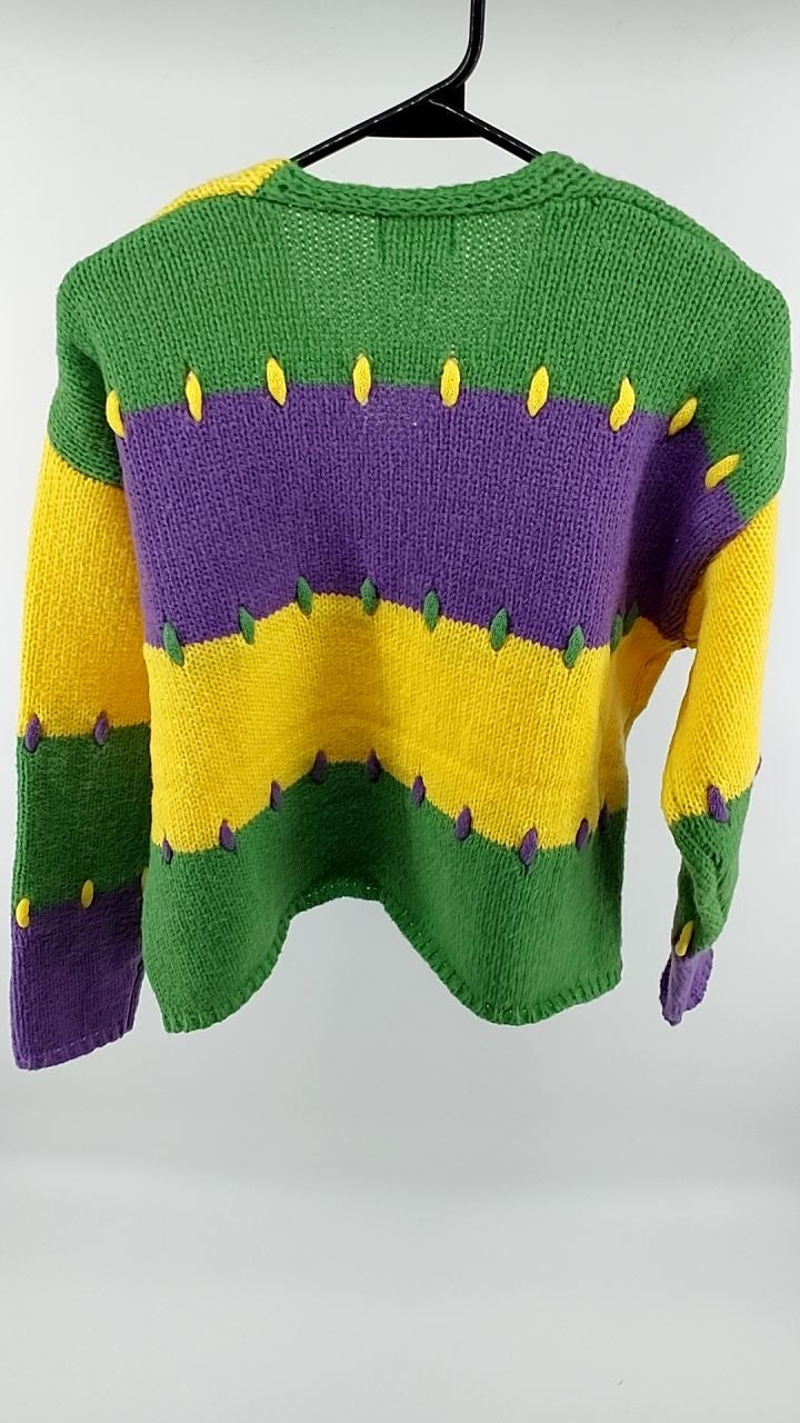 BiBi Stitch Detail Mardi Gras Stripes Sweater