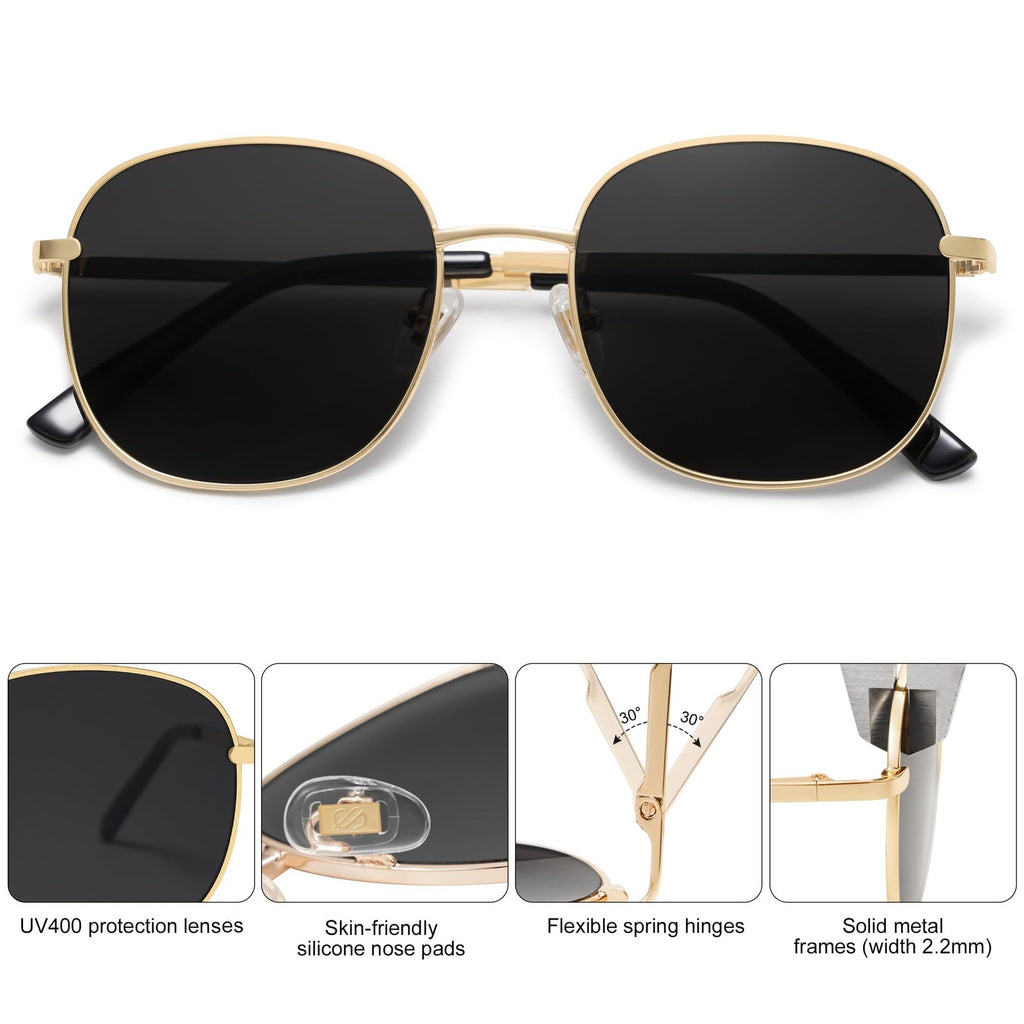 Classic Trendy Square Sunglasses SJ1137 Gold Shades for Women & Men