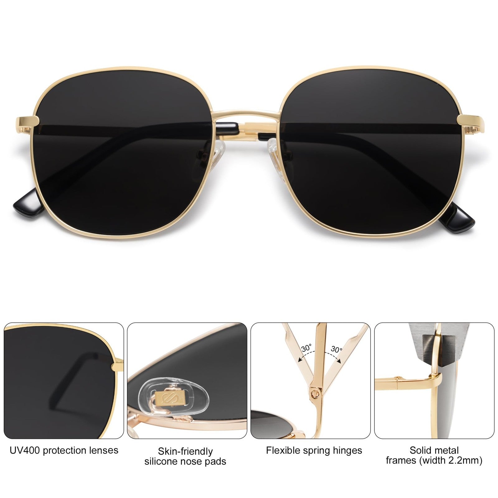 Classic Trendy Square Sunglasses SJ1137 Gold Shades for Women & Men