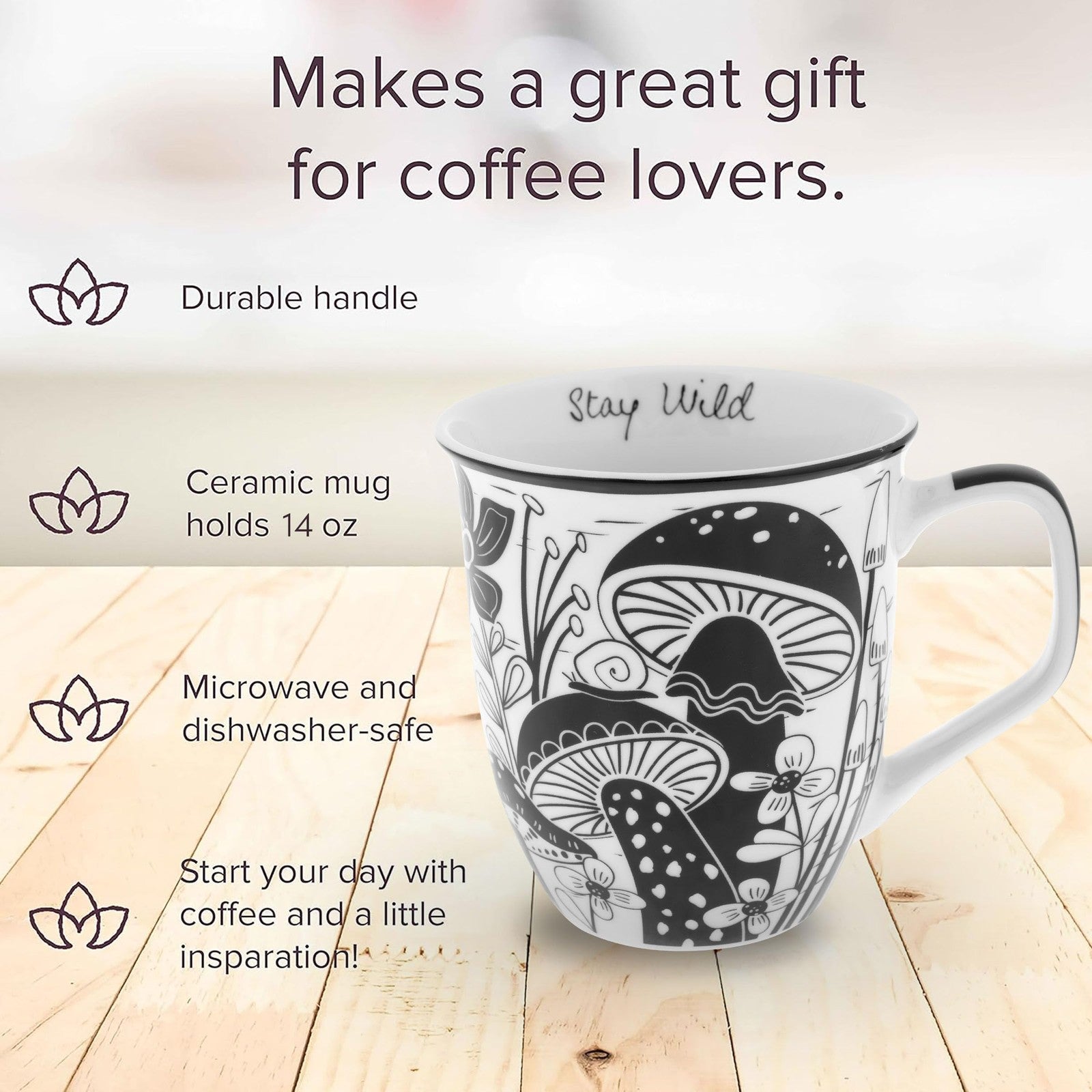 Cute 14 oz Black & White Boho Mug - Ceramic Coffee Cup for Gifts
