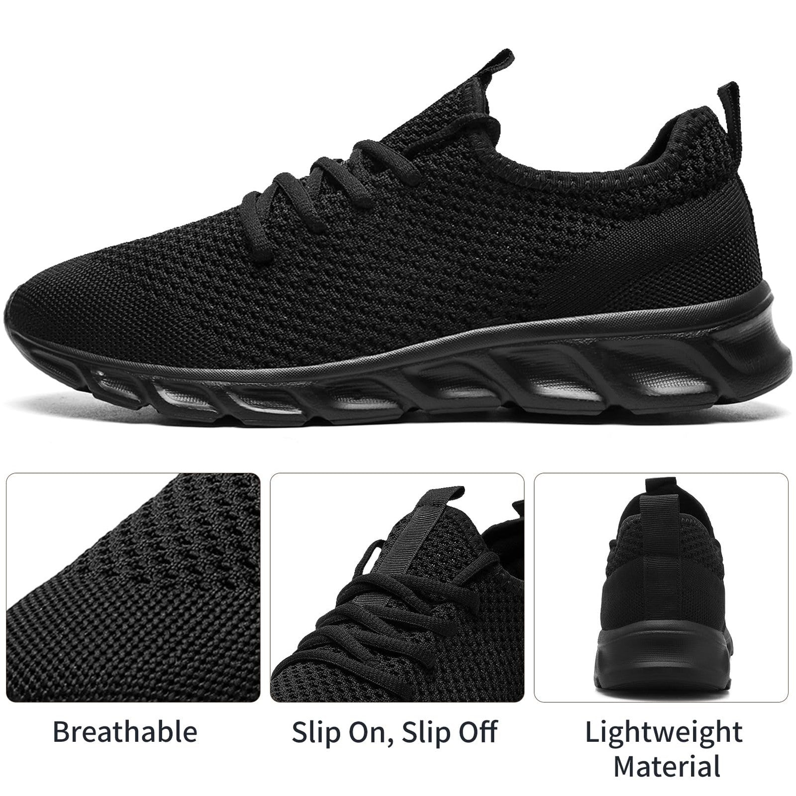 Mens Athletic Walking Sneakers Black Size 13.5 Lightweight & Breathable