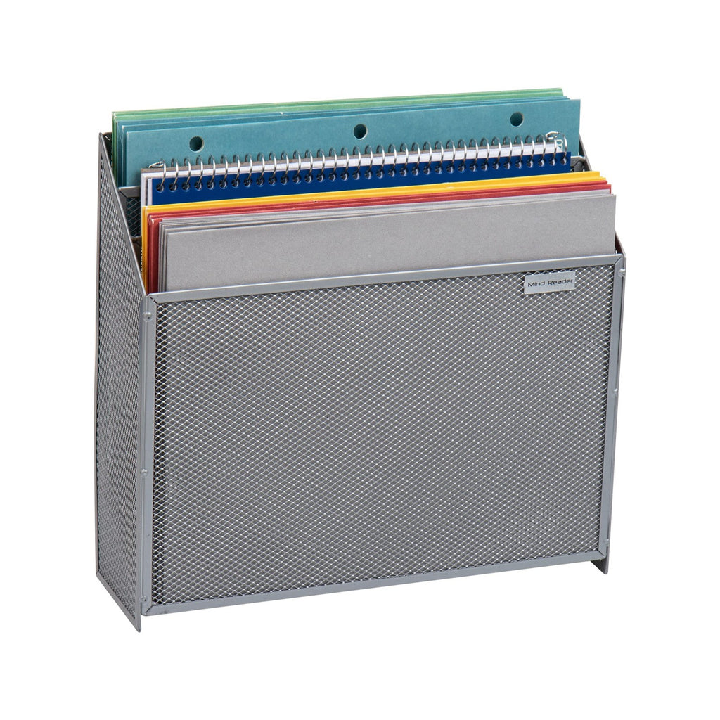 3-Tier Vertical File Storage Basket, Metal Mesh, Silver, 12.5"L x 3.75"W