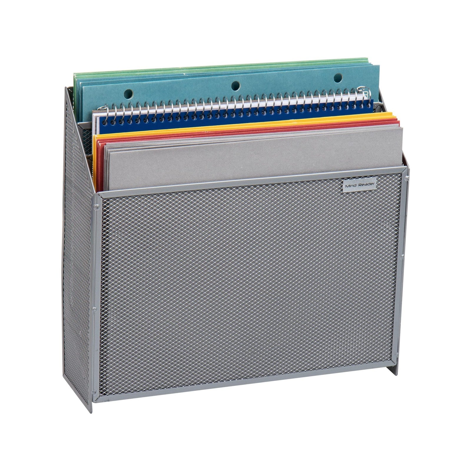 3-Tier Vertical File Storage Basket, Metal Mesh, Silver, 12.5"L x 3.75"W