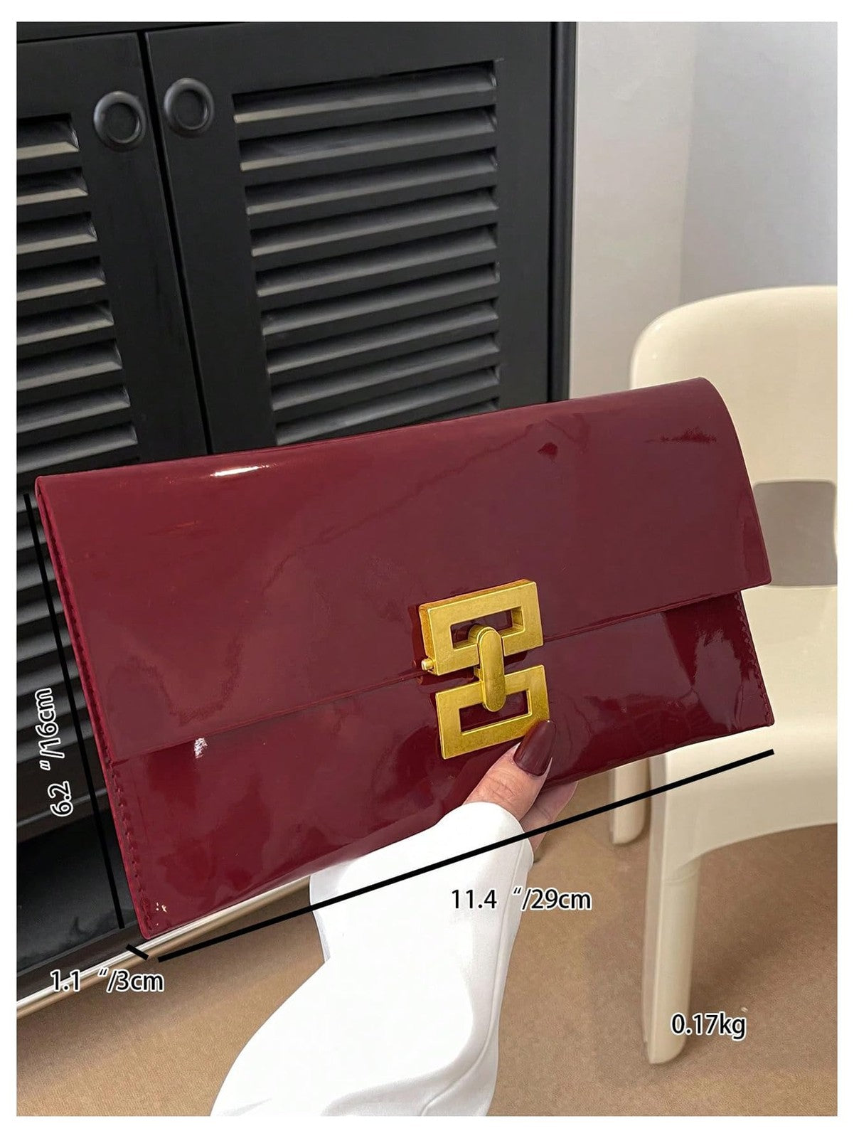 Burgundy Metallic Clutch Evening Bag, One Size, Envelope Design