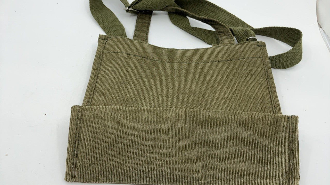 Versatile Army Green Corduroy Crossbody Bag, Small Women's Handbag