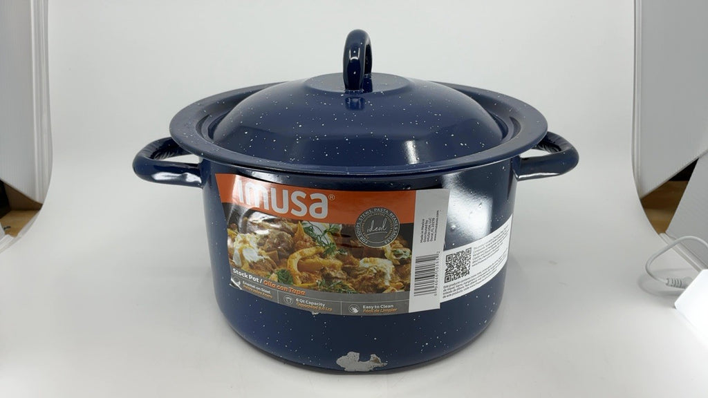 Blue Speckled Enamel Stock Pot 6Qt w/ Lid, IMUSA Kitchen Essential