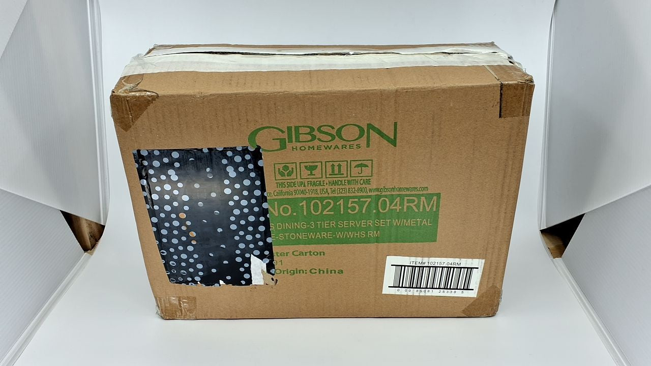 3-Tier Serving Display Stand w/ White Porcelain Plates - Elegant Buffet Decor